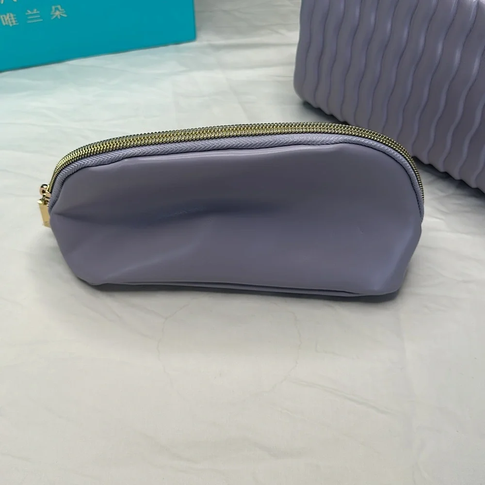 BRAND NEW IN BOX! Vlando Lavender set of two Cosmetic Bags with Gold Zipper.